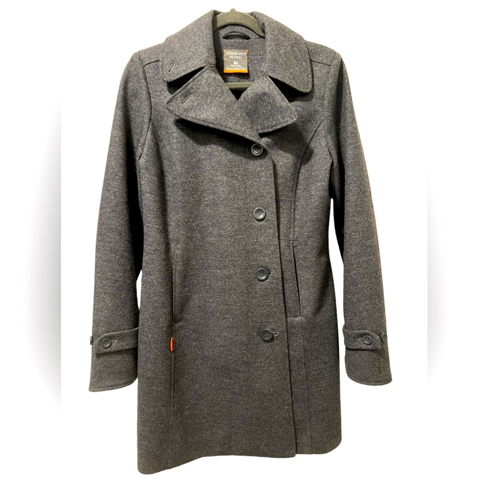 Icebreaker Merino Longline Skyline Trench Coat Gray 100% Merino Wool Size medium